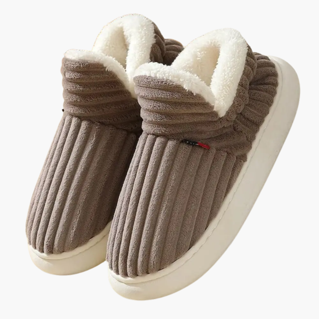 Dames Pluche Slippers – Geribbelde Binnen Schoenen