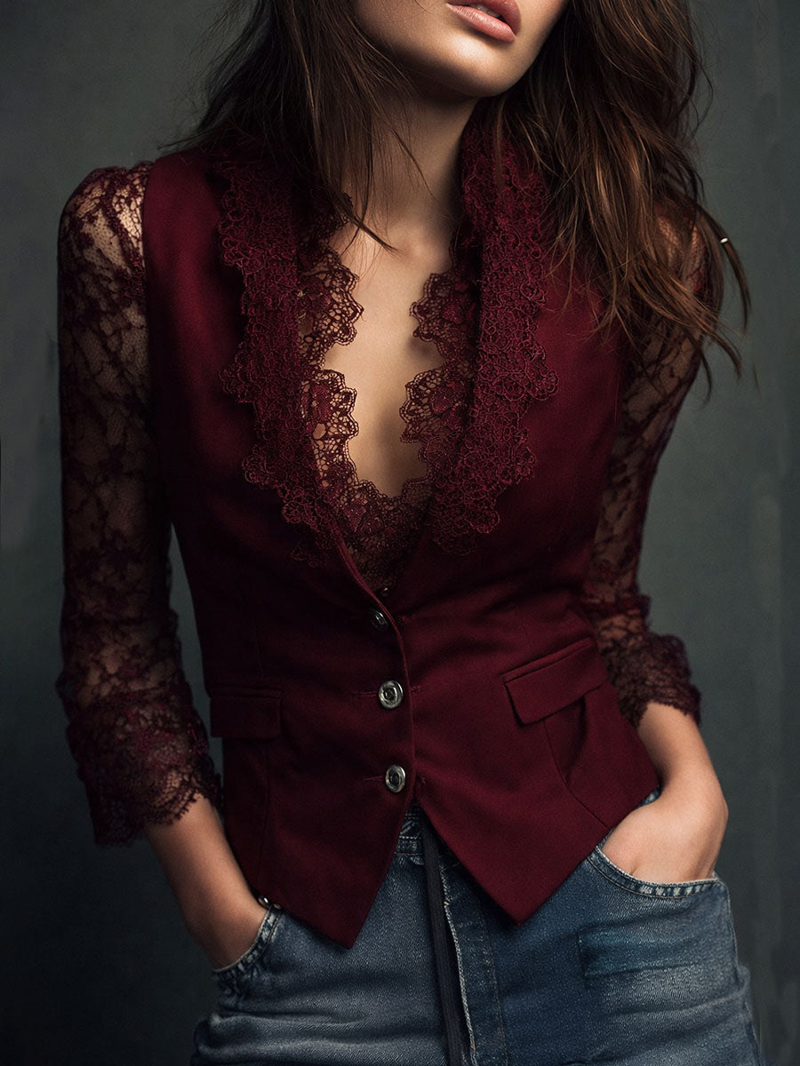 Blazerblouse met kant voor dames – elegante avondtop