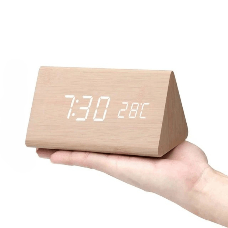 Elegante LED-houten klok met spraakbesturing