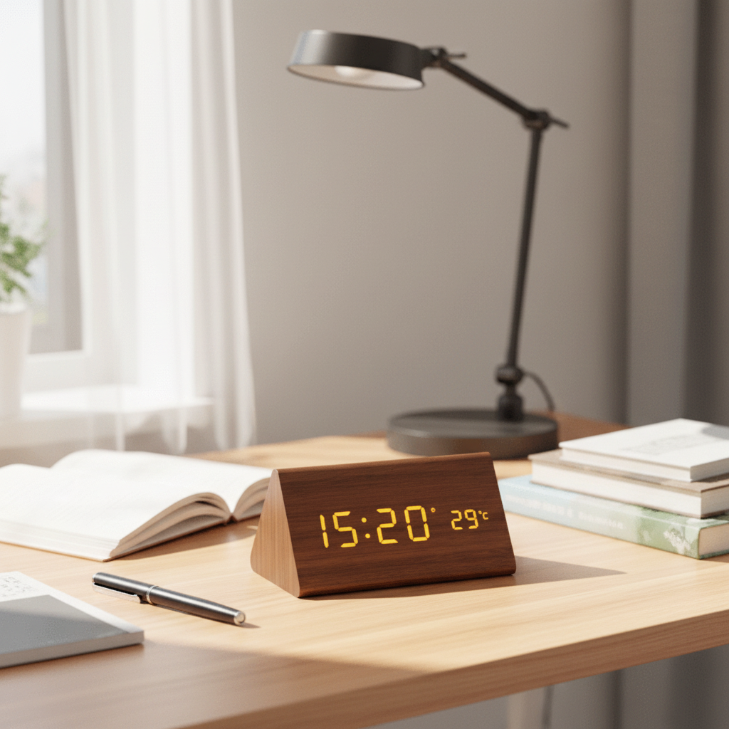 Elegante LED-houten klok met spraakbesturing