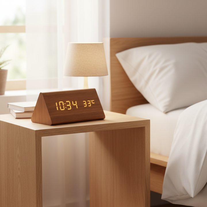 Elegante LED-houten klok met spraakbesturing