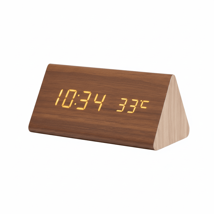 Elegante LED-houten klok met spraakbesturing