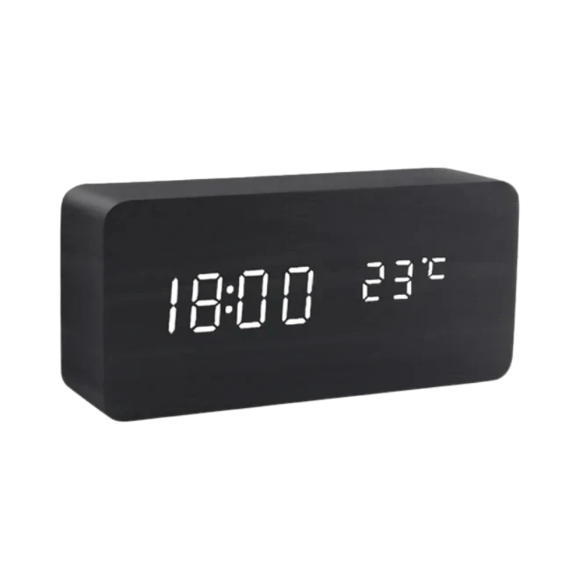 Elegante LED-houten klok met spraakbesturing