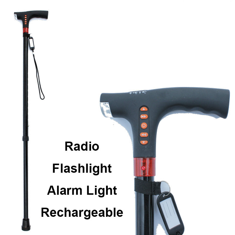 Slimme wandelstok | Radioalarm voor noodgevallen met LED-licht | Verstelbaar