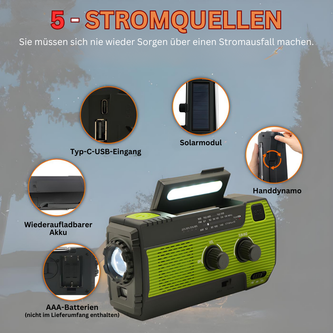 Draagbare noodradio op zonne-energie - PowerWave