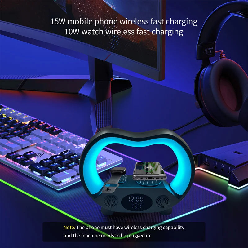 GlowLume - 6-in-1 Slimme LED Nachtlamp met Bluetooth Speaker & Draadloos Opladen