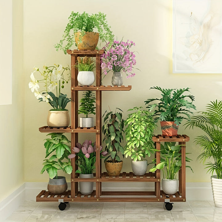 Houten Plantenstandaard met 6 Schappen – Verkoolde Afwerking