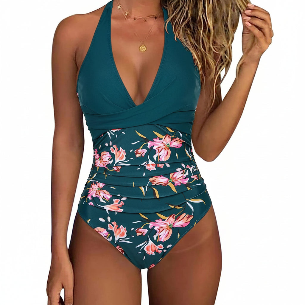 Leopard Print One-piece Swimsuit Sexy V-neck Bodysuit Summer Beach Swimwear Clothing
