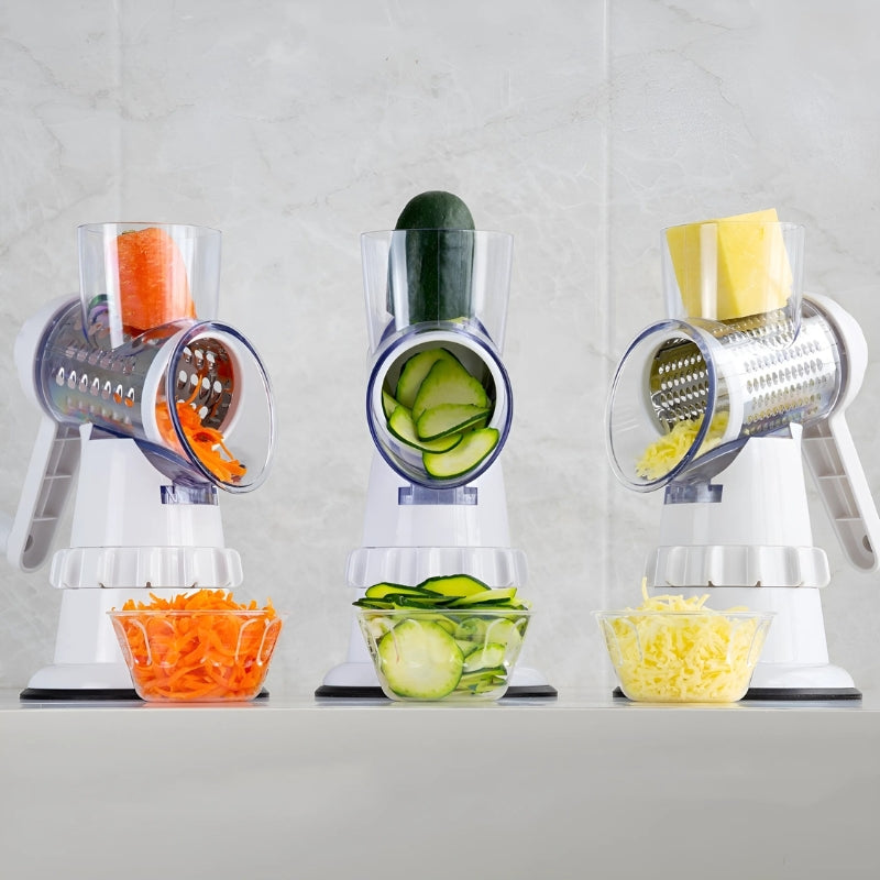 SliceMate - Compacte 3-in-1 Groentesnijder Voor Snijden, Rasp & Hak Gemak