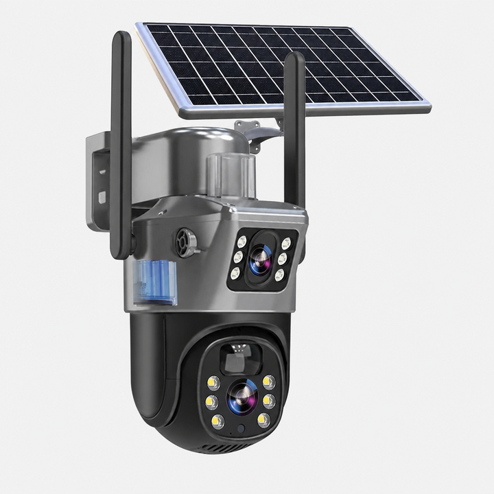 Zonne-Energie Beveiligingscamera 4K met Dubbele Lens – Solvexa