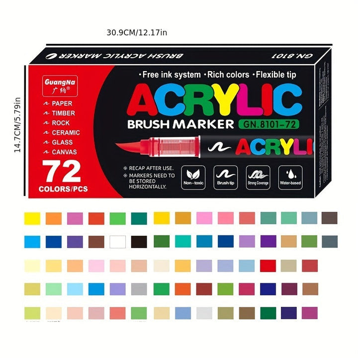 72 Acrylstiften in 72 Kleuren – Perfect voor Creatief Schilderen op Diverse Oppervlakken