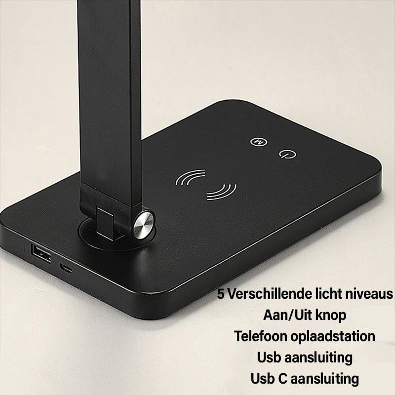 LumiGlow - Minimalistische LED Bureaulamp met Dimbare Helderheid & Wireless Opladen