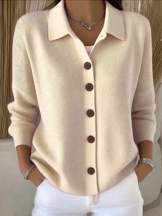 Gebreid damesvest met knoopsluiting en casual kraag