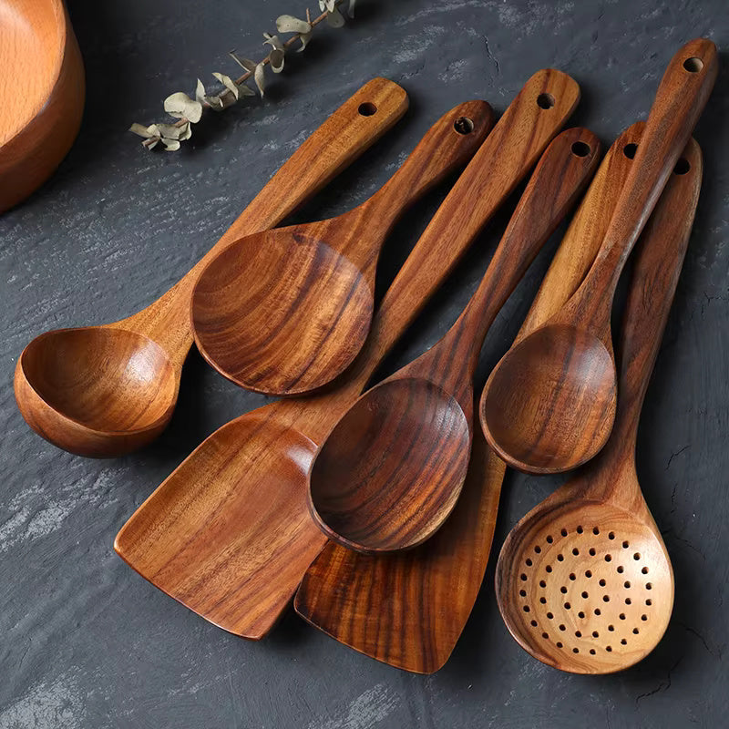 Natuurlijke houten keukengerei voor antiaanbakpannen