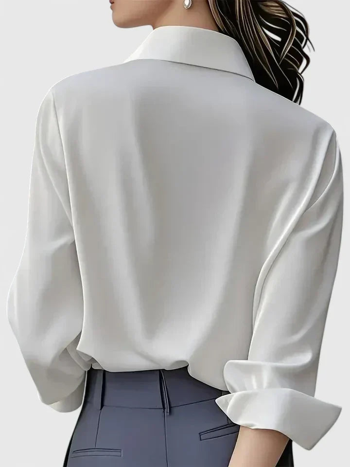Satijnen blouse met lange mouwen voor dames – elegante kantoorblouse