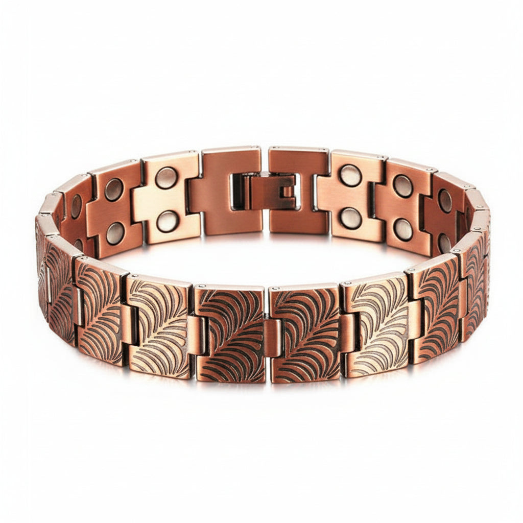 Mens Solid Copper Double-Row Fully Magnetic Bracelet
