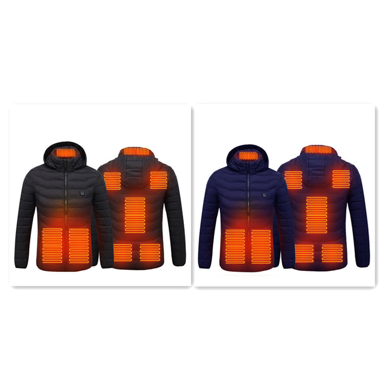 Lichte verwarmde herenjas met capuchon en 8 warmtezones