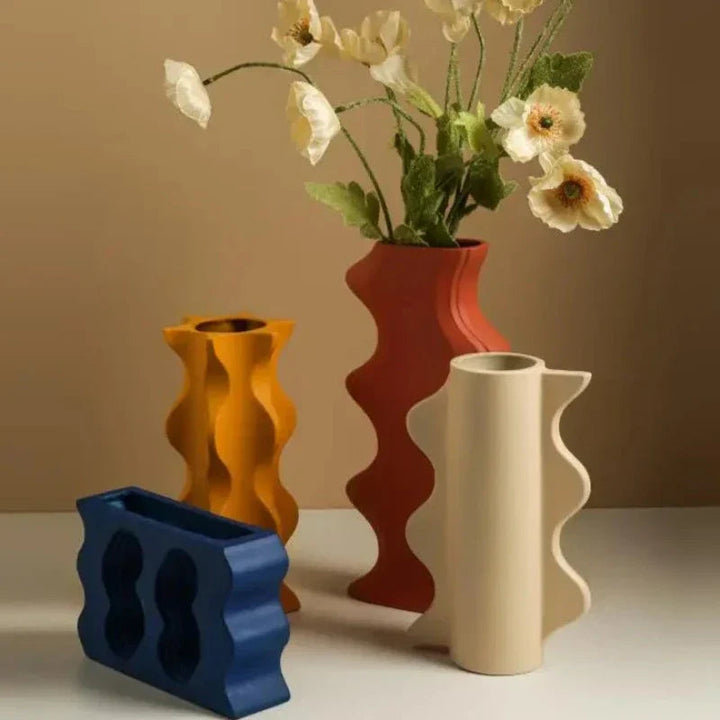 ModernVibe - Geometrische Keramische Bloemenvaas Voor Stijlvolle Woondecoratie
