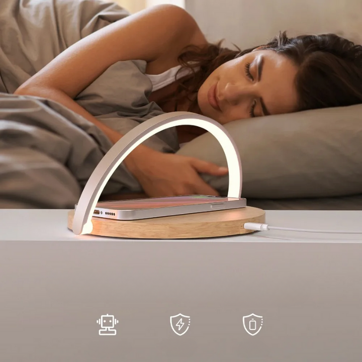 BrightCharge - Draadloze 15W Oplader met Instelbare Tafellamp voor iPhone & AirPods