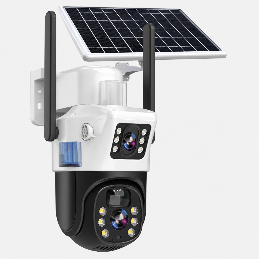 Zonne-Energie Beveiligingscamera 4K met Dubbele Lens – Solvexa
