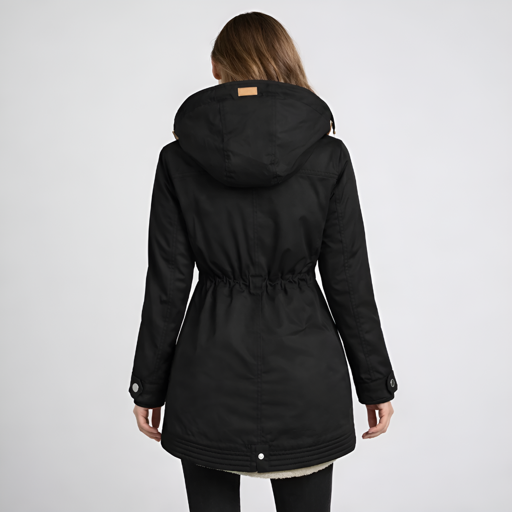 Dames Parka met Gevoerde Kap en Trekkoord Taille