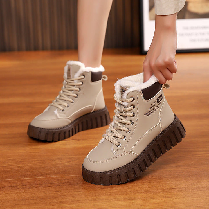 Gevoerde veterboots dames met fleece en dikke rubberzool