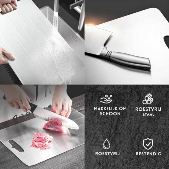 PureSteel - Antibacteriële RVS Snijplank met Handvat voor Hygiënisch Gebruik