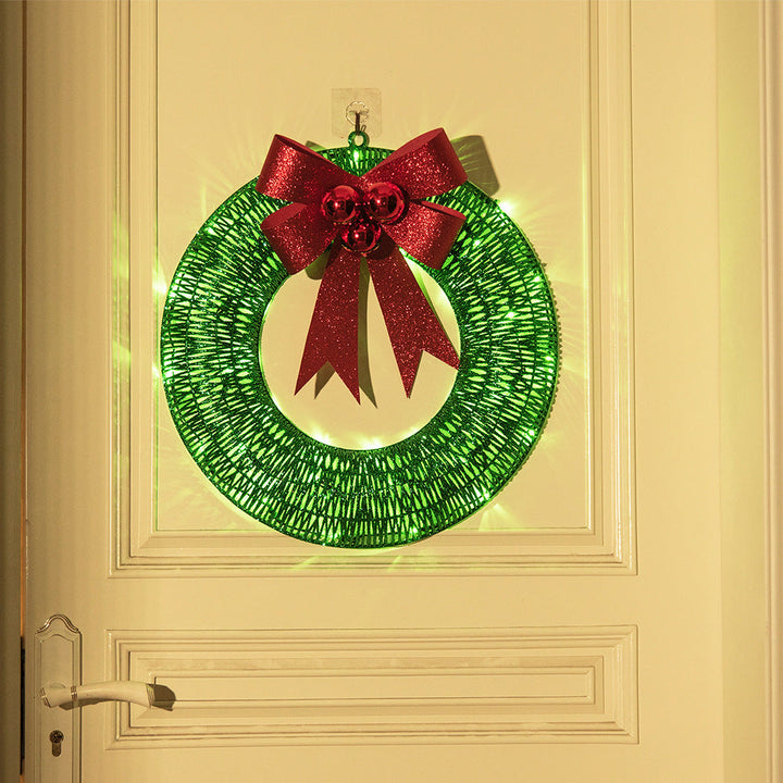 Kerstkrans met verlichting en grote rode strik, 50 cm