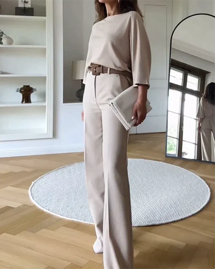 Casual Tweedelige Set met Riem en Elegante Pasvorm