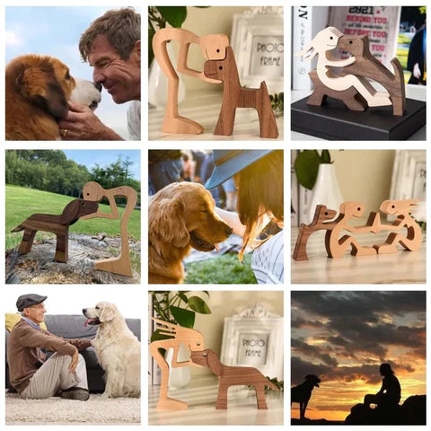 PawBond - Handgemaakt Houten Hond & Mens Sculptuur | Hondenbeeldje