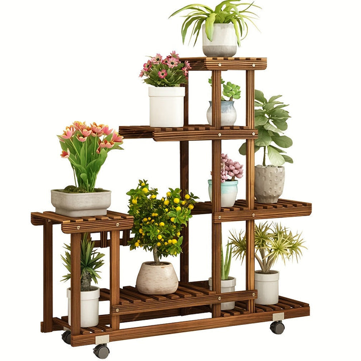 Houten Plantenstandaard met 6 Schappen – Verkoolde Afwerking
