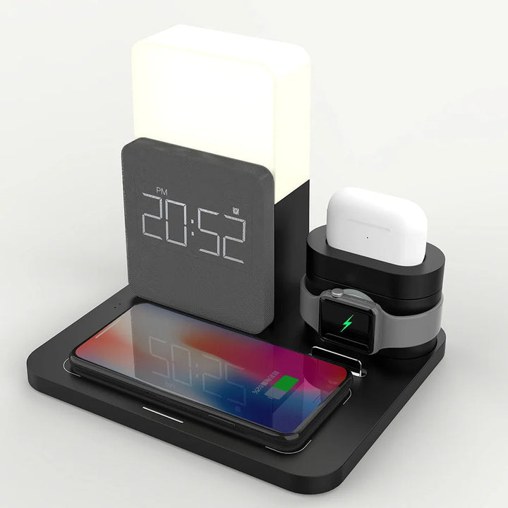 Multifunctioneel Draadloos Oplaadstation – Inclusief Lamp en Wekker