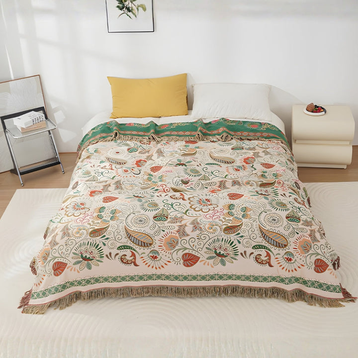 Bohemien omkeerbare bank- en bedplaid met levendig herfstbladerenmotief