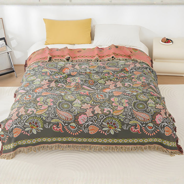 Bohemien omkeerbare bank- en bedplaid met levendig herfstbladerenmotief