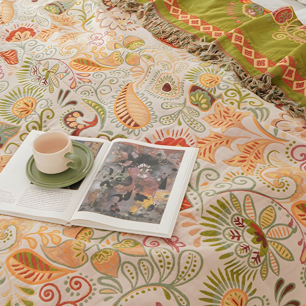 Bohemien omkeerbare bank- en bedplaid met levendig herfstbladerenmotief