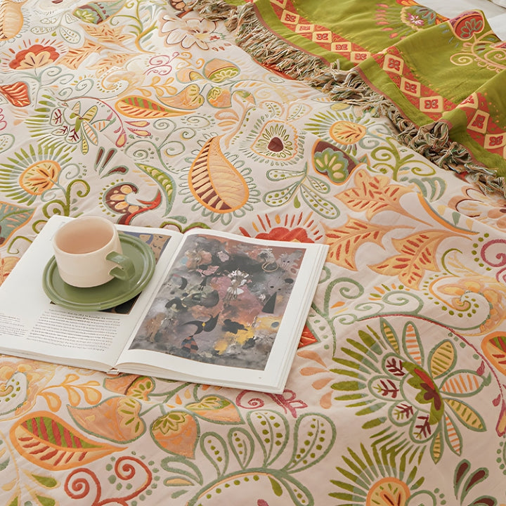 Bohemien omkeerbare bank- en bedplaid met levendig herfstbladerenmotief