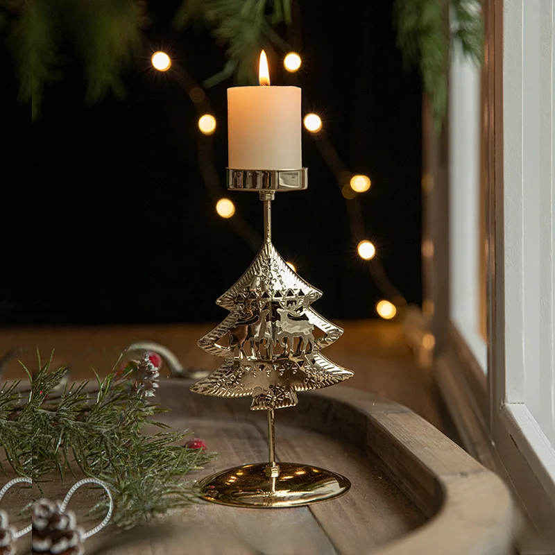 GoldenGlim - Gouden Kerstboom & Ster Kaarsenhouder Voor Feestelijk Decor