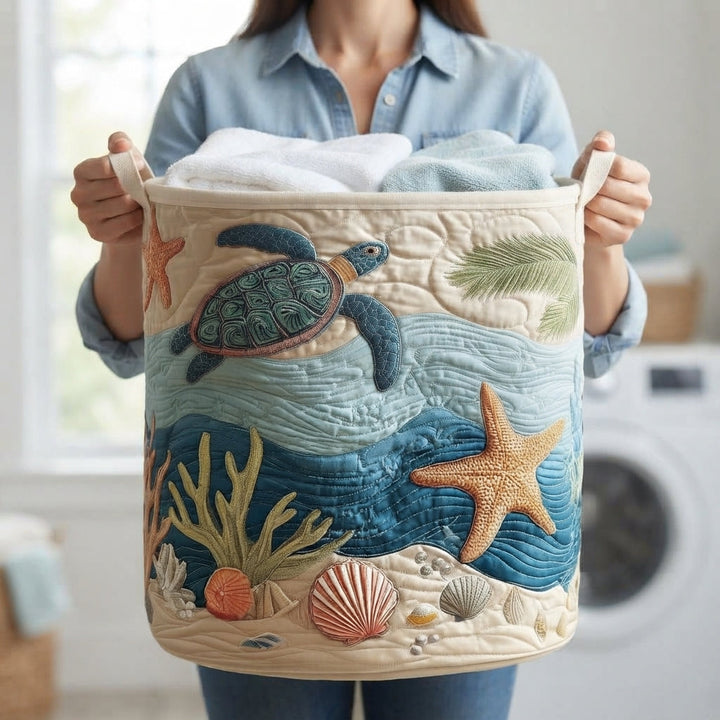 Gewatteerde wasmand met draaghandvatten van zeildoek, zelfstaande wasmand van katoen-polyester
