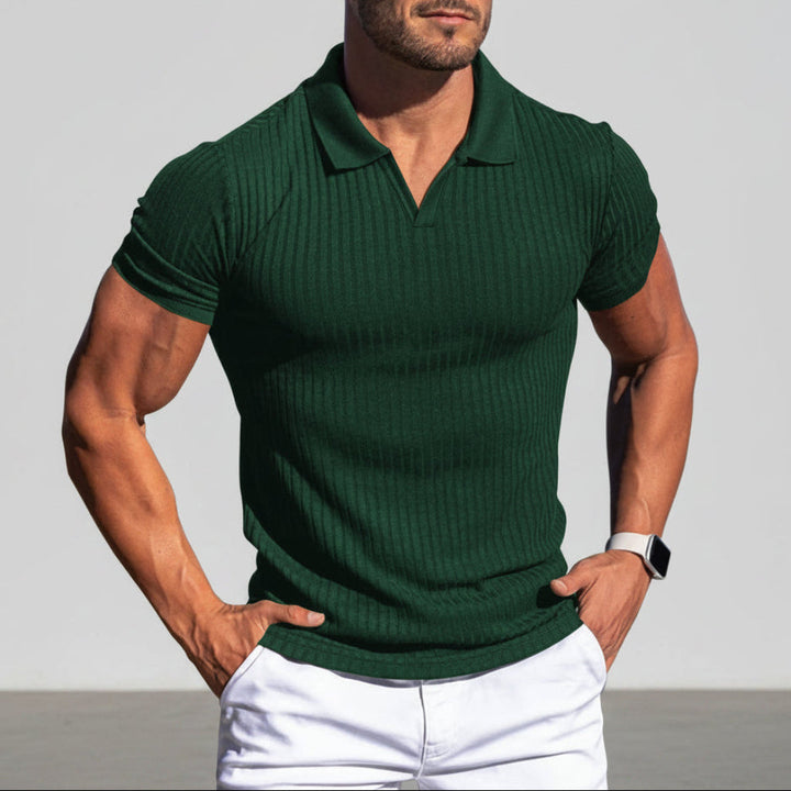 Polo Shirt Lapel V-neck Vertical Striped Short Sleeve Men's T-shirt