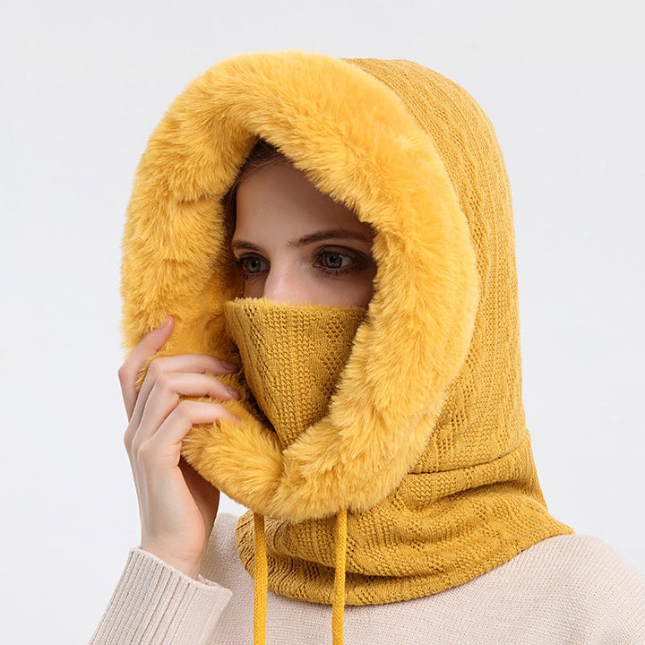 Pluche capuchonmuts met sjaal voor dames – warm en winddicht