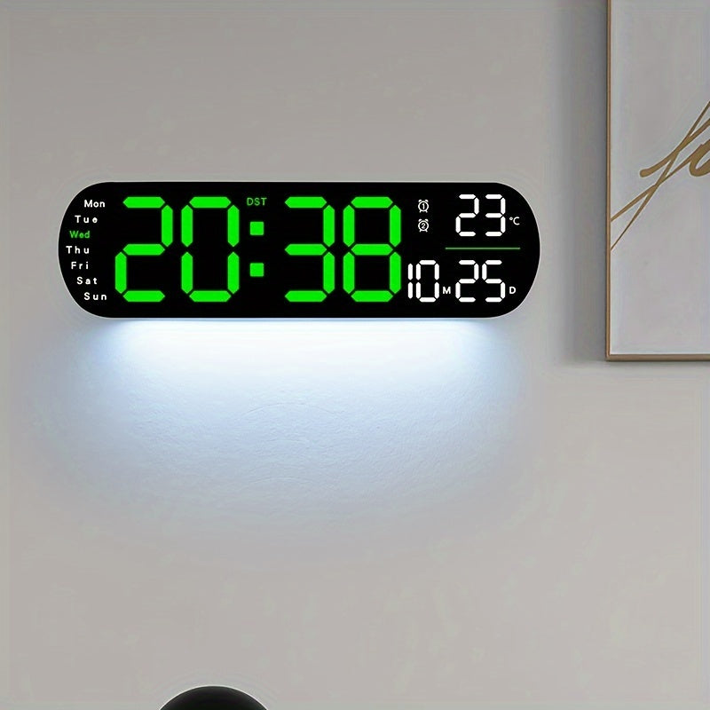 GlowTime - Moderne LED Wandklok met Kalender, Temperatuur en Afstandsbediening