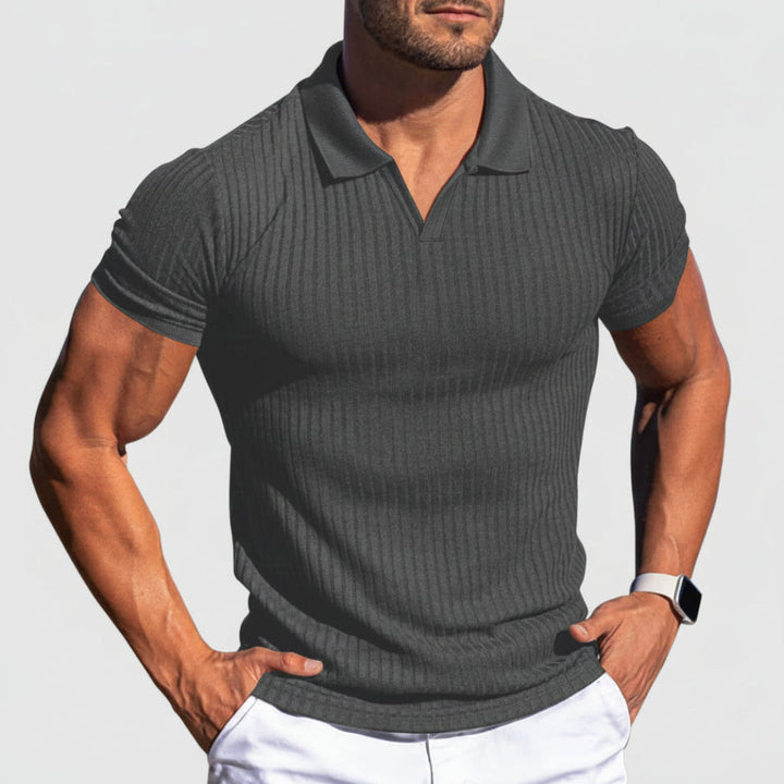 Polo Shirt Lapel V-neck Vertical Striped Short Sleeve Men's T-shirt