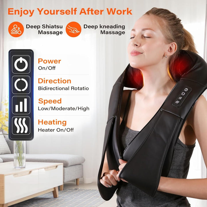 Shiatsu nekmassage-apparaat met warmte en 4 kneedkoppen