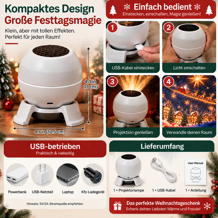 Kerstprojectie-nachtlampje voor muren en plafonds, feestelijke kamerdecoratie