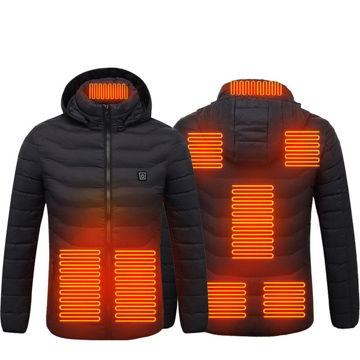 Lichte verwarmde herenjas met capuchon en 8 warmtezones