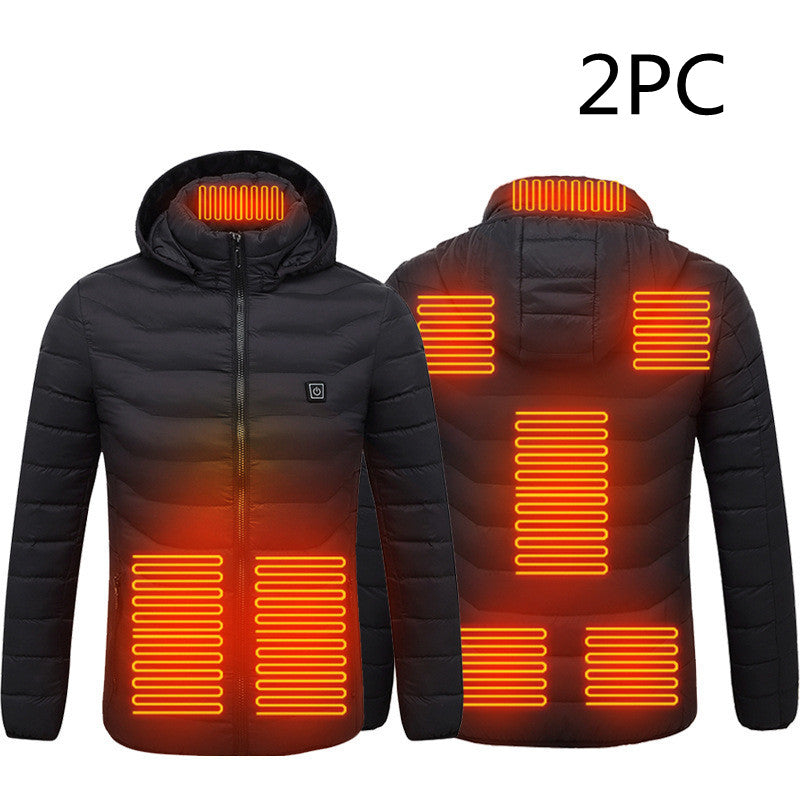 Lichte verwarmde herenjas met capuchon en 8 warmtezones