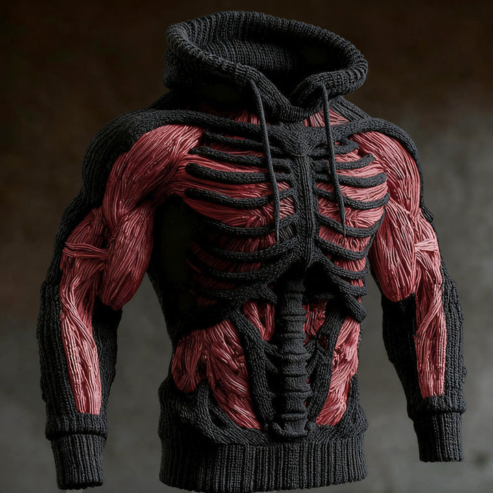 Gebreide Halloween-hoodie voor heren met 3D-skeletontwerp, lange mouwen