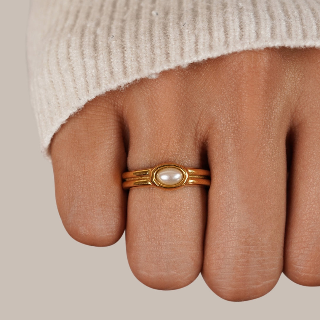 Chunky Parels Gouden Ring