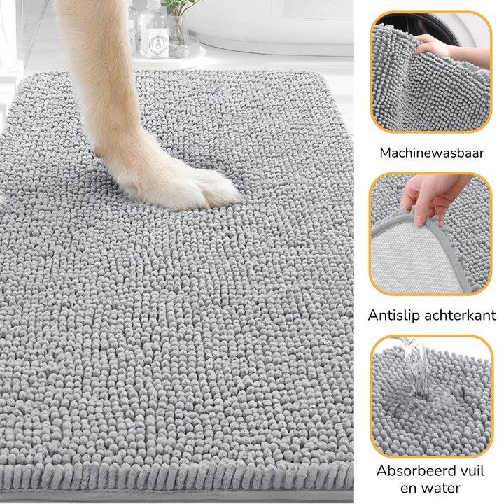 Absorberende antislip deurmat voor honden met vuile poten