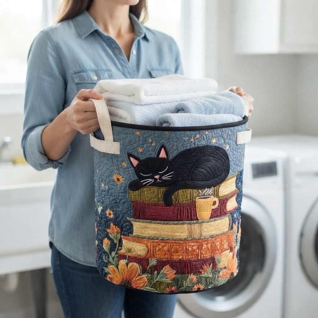 Gewatteerde kattenbibliotheek wasmand met handvatten, opvouwbare wasmand in 3 maten